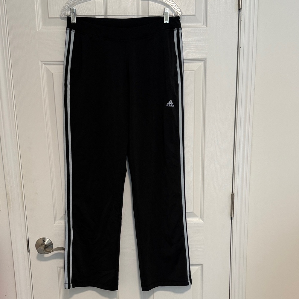 Vintage Adidas Woman’s Black Joggers with White Stripes & Pockets
